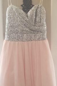 Short strapless pink and silver dress prom, homecoming